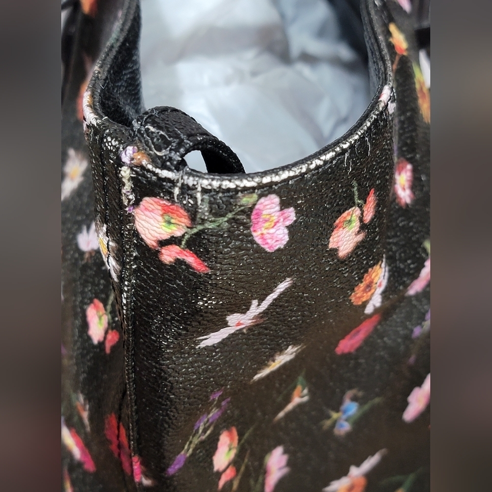 Rebecca Minkoff Cherish Black Floral Coated Canvas Large Shoulder Bag Tote Purse - Picture 7 of 16
